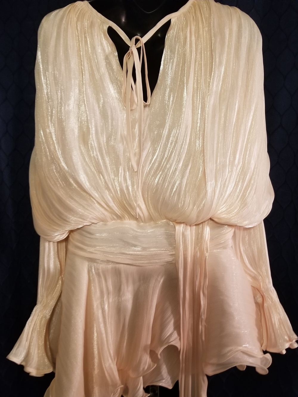 Blush Cream Pleated Long-Sleeve Mini Dress - Picture 4 of 6